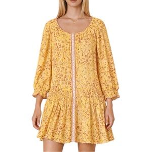 Poupette St Barth Tesorino Mini Dress Yellow Bouquet Floral one size